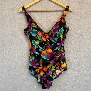 Miraclesuit Floral One Piece Tummy Control Black US 12